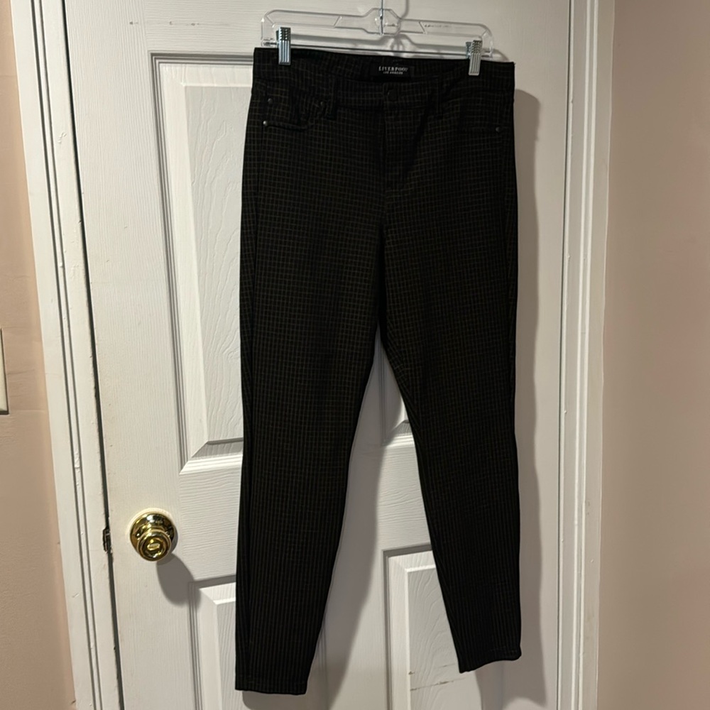 Liverpool Pants - Black w/brown grid design. Size 10/30
